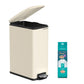 SONGMICS 13-Gallon (50 L) Garbage Can for Narrow Spaces with Soft-Close Lid – Sand Beige