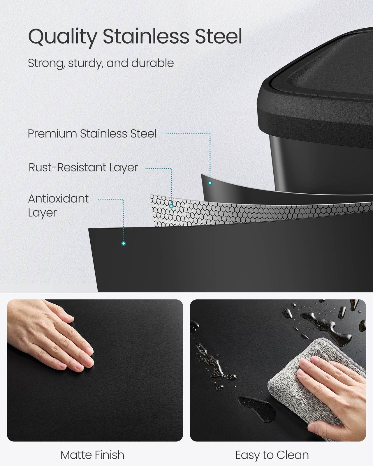 SONGMICS 21-Gallon Stainless Steel Pedal Trash Can with Soft-Close Lid – Black