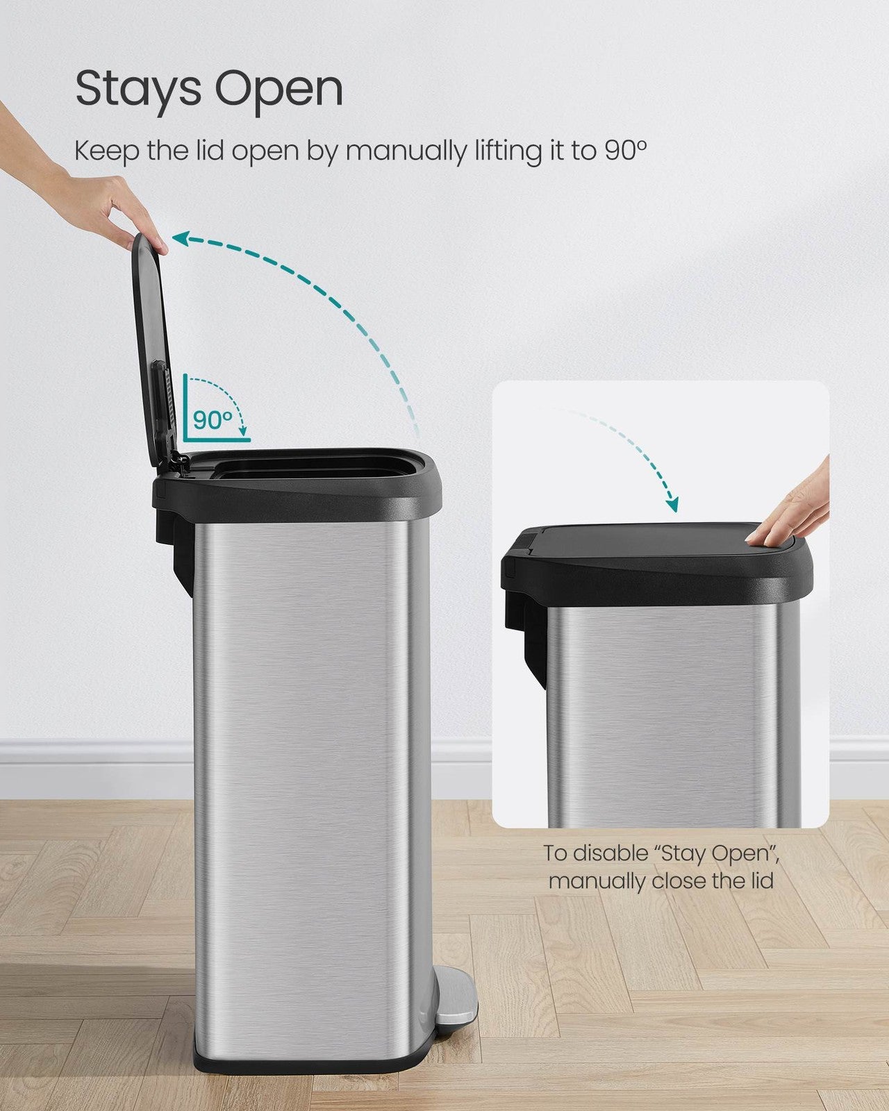SONGMICS 21 Gallon (80 L) Stainless Steel Garbage Can – Silver, Black