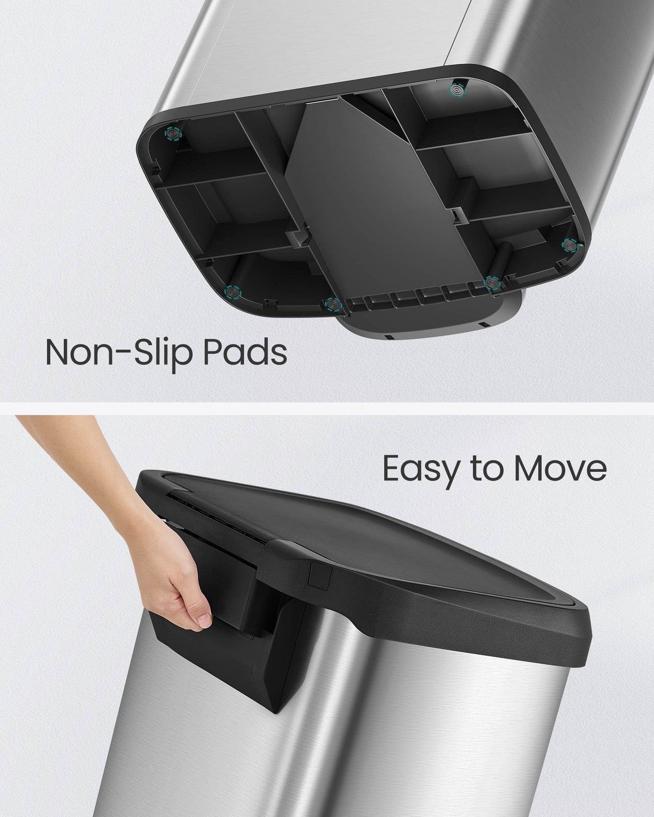 SONGMICS 21 Gallon (80 L) Stainless Steel Garbage Can – Silver, Black