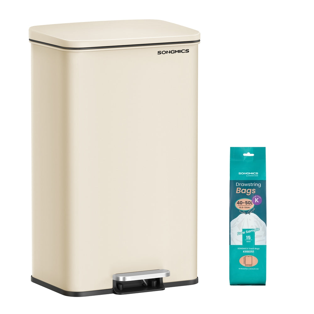 SONGMICS 10.5 Gallon Kitchen Trash Can with Lid – Sand Beige