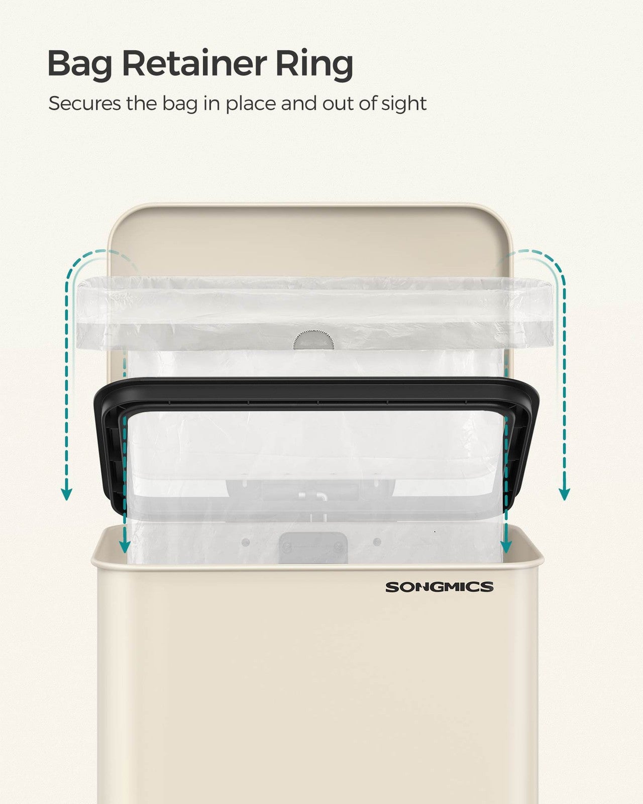 SONGMICS 10.5 Gallon Kitchen Trash Can with Lid – Sand Beige