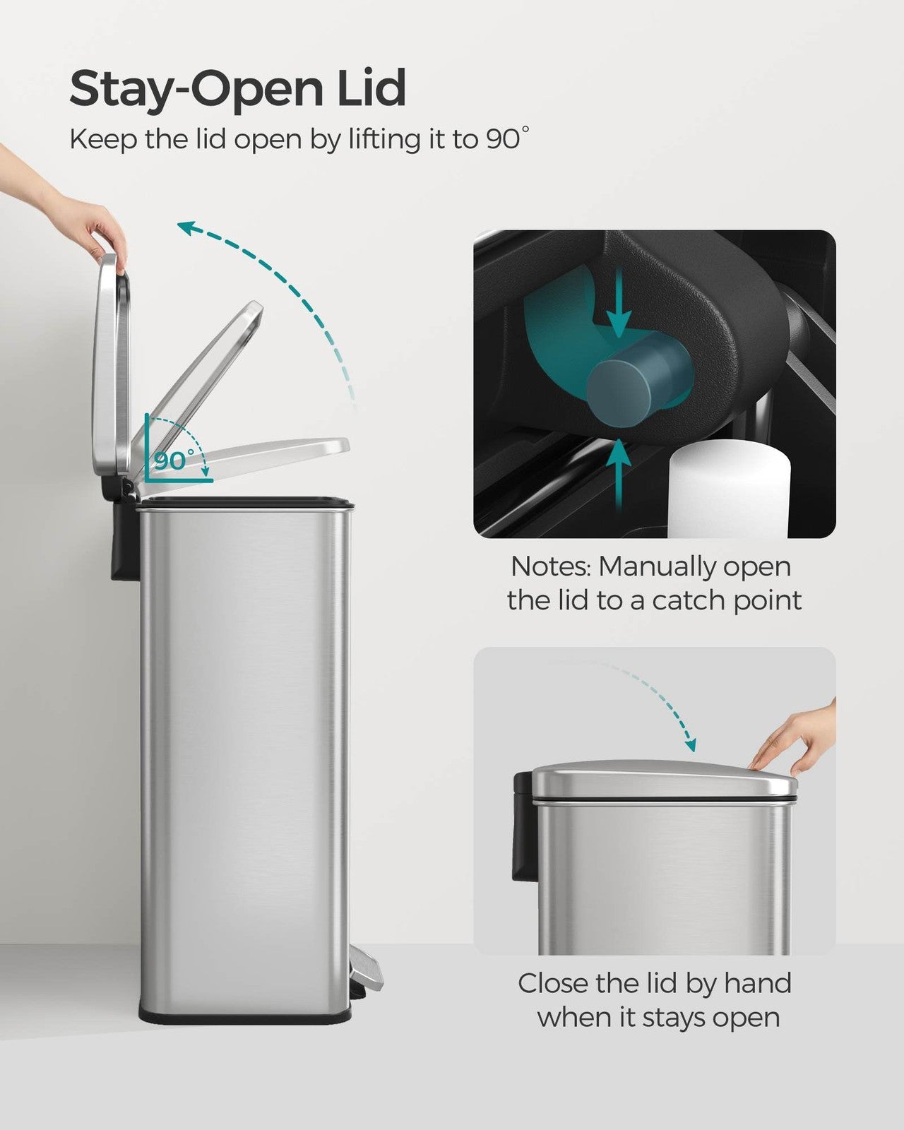 SONGMICS 10.5 Gallon Kitchen Trash Can with Lid – Silver