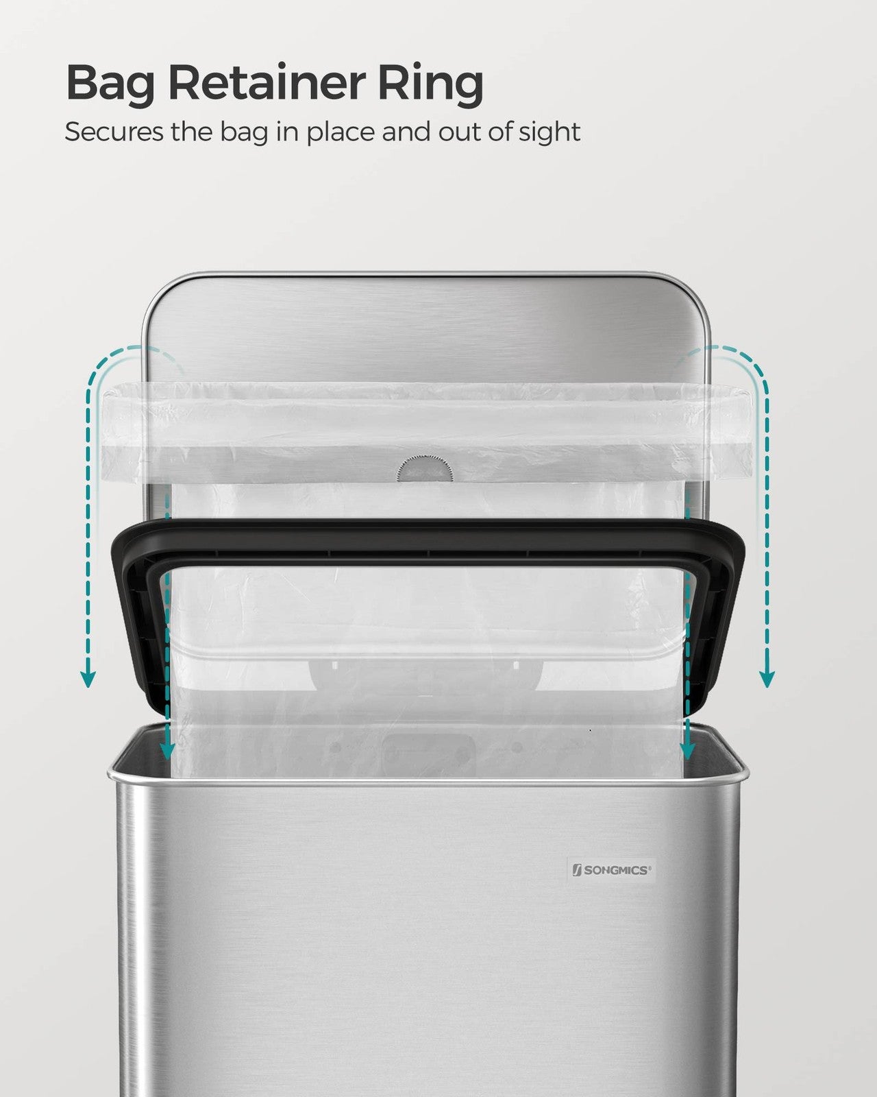 SONGMICS 10.5 Gallon Kitchen Trash Can with Lid – Silver