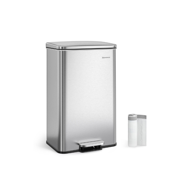 SONGMICS 10.5 Gallon Kitchen Trash Can with Lid – Silver