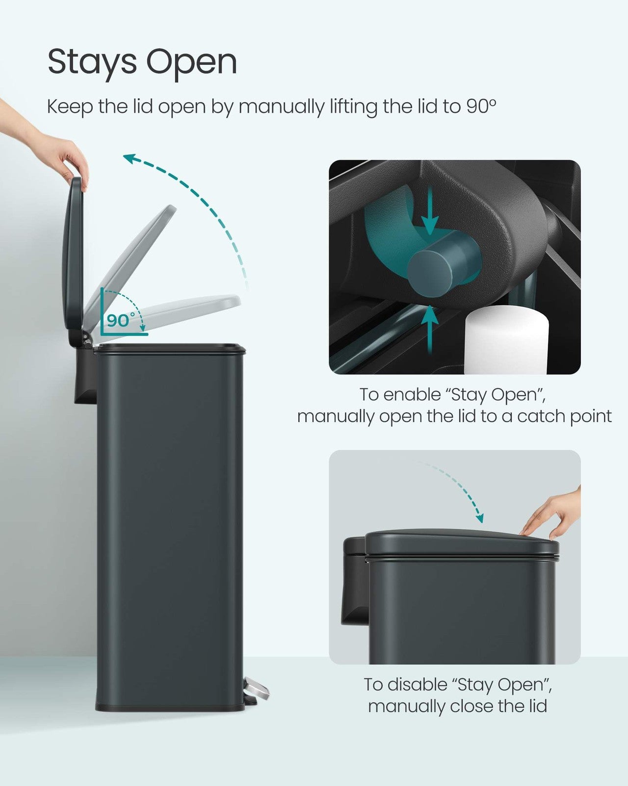 SONGMICS 10.5 Gallon Kitchen Trash Can with Lid – Charcoal Gray