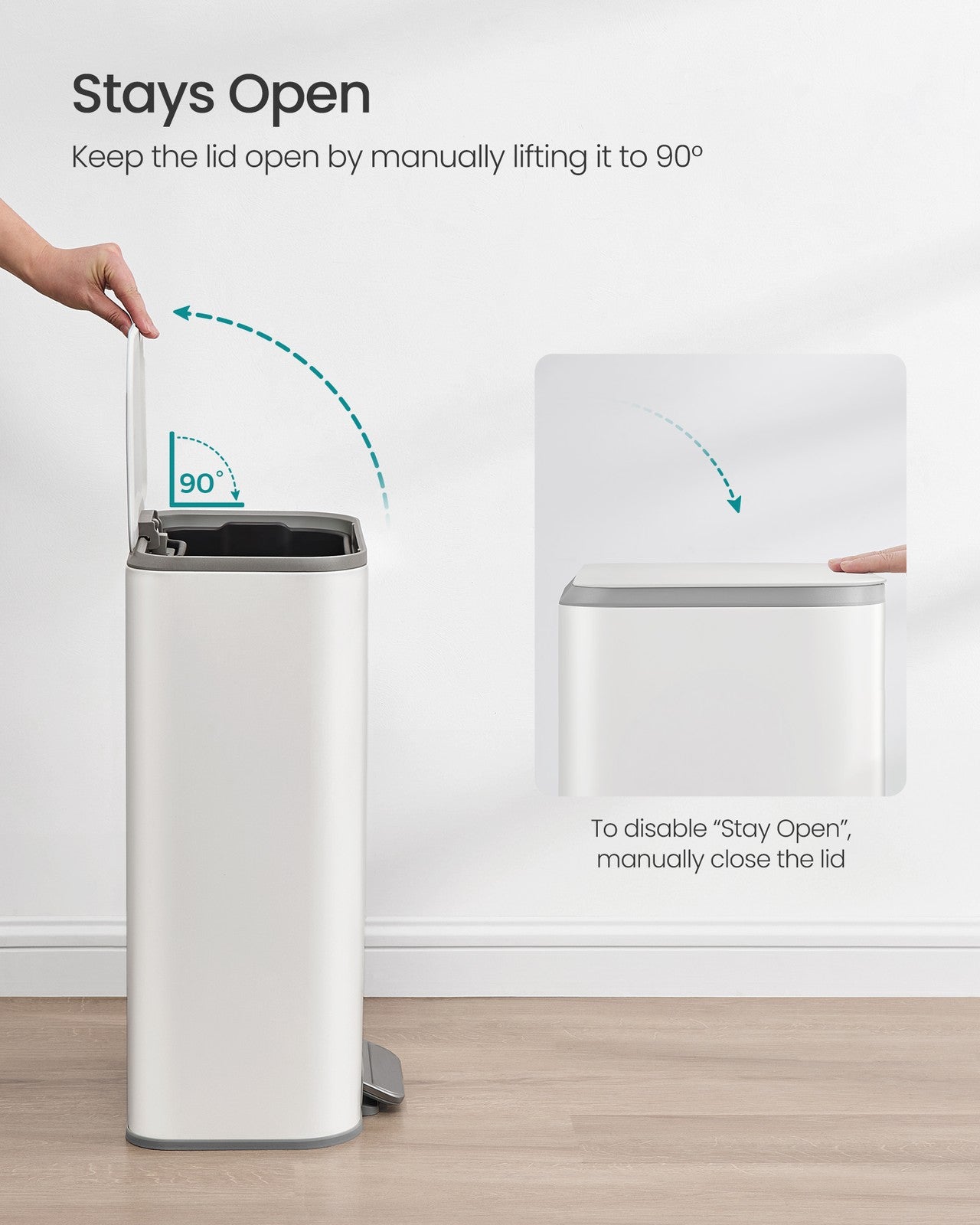 SONGMICS Kitchen Trash Can, 8-Gallon (30 L) Garbage Can with Lid, Stainless Steel – Cloud White
