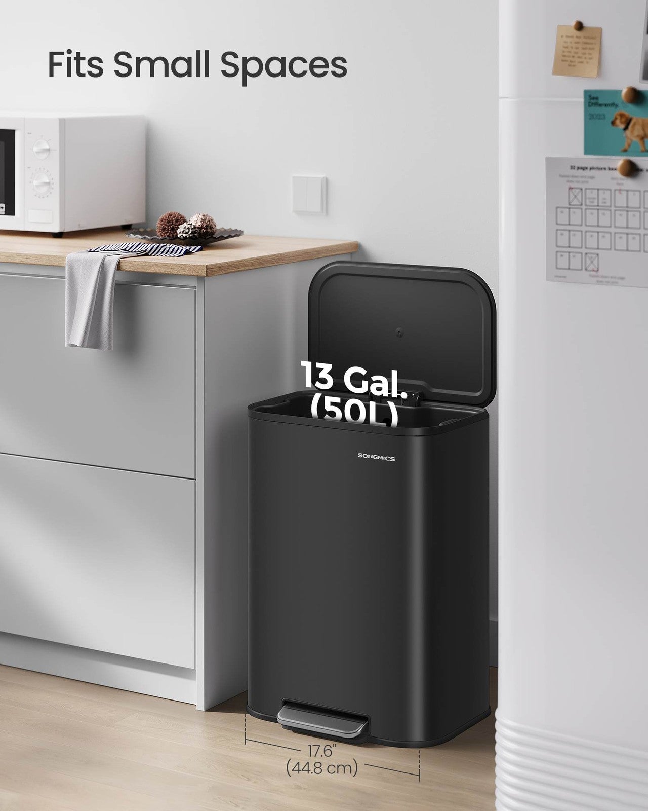 SONGMICS 13-Gallon (50 L) Trash Can Can with Lid – Ink Black