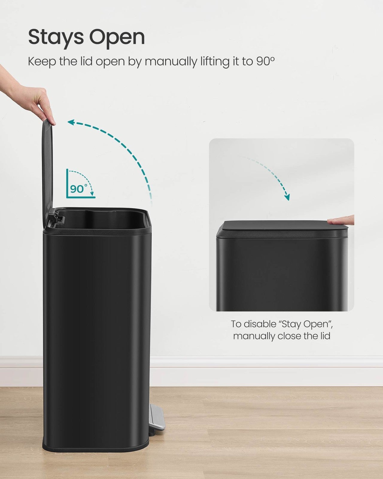 SONGMICS 13-Gallon (50 L) Trash Can Can with Lid – Ink Black
