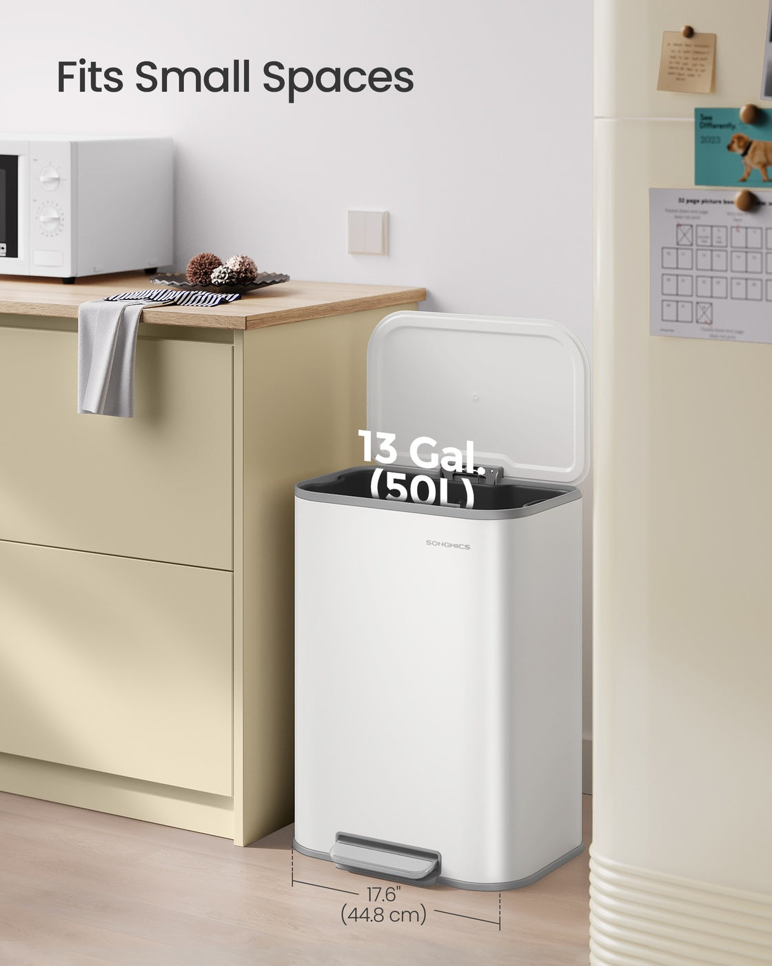 SONGMICS 13-Gallon (50 L) Trash Can Can with Lid – Cloud White