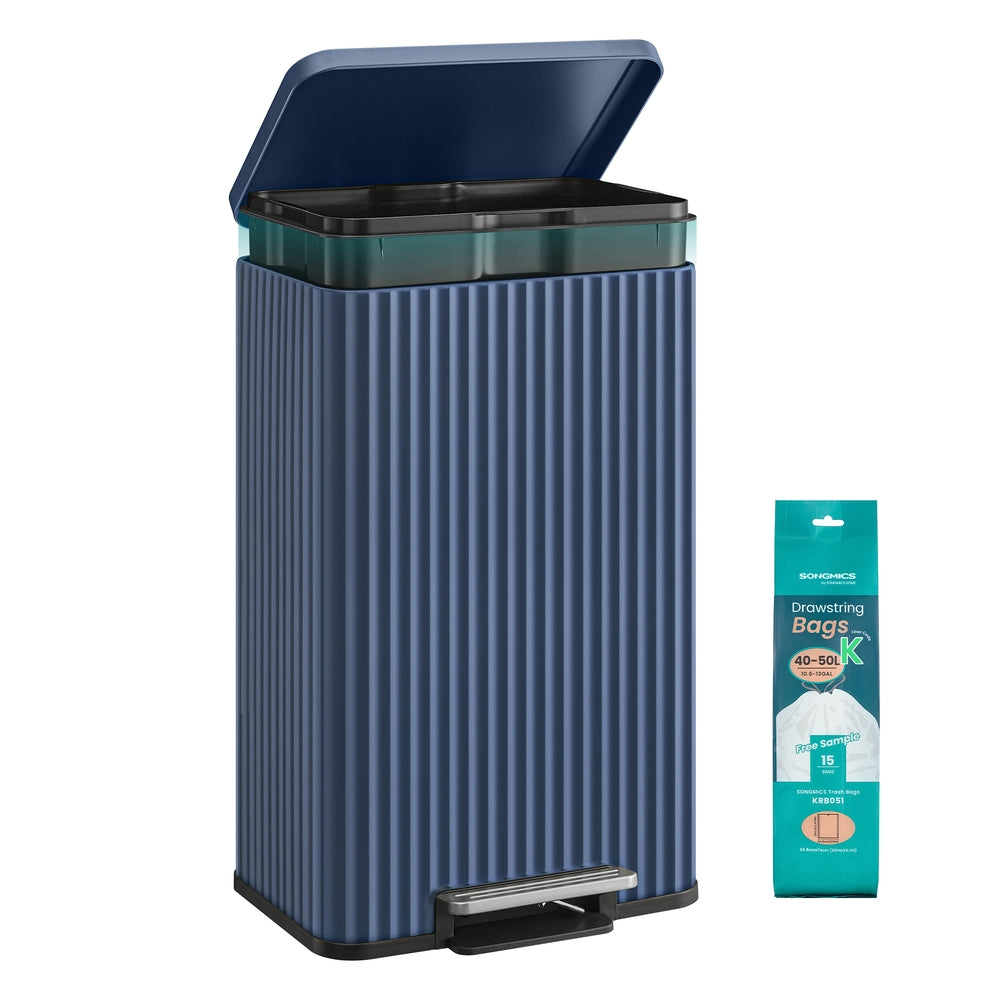 SONGMICS 50 L Stainless Steel Garbage Can with Lid and Removable Inner Bucket Midnight Blue