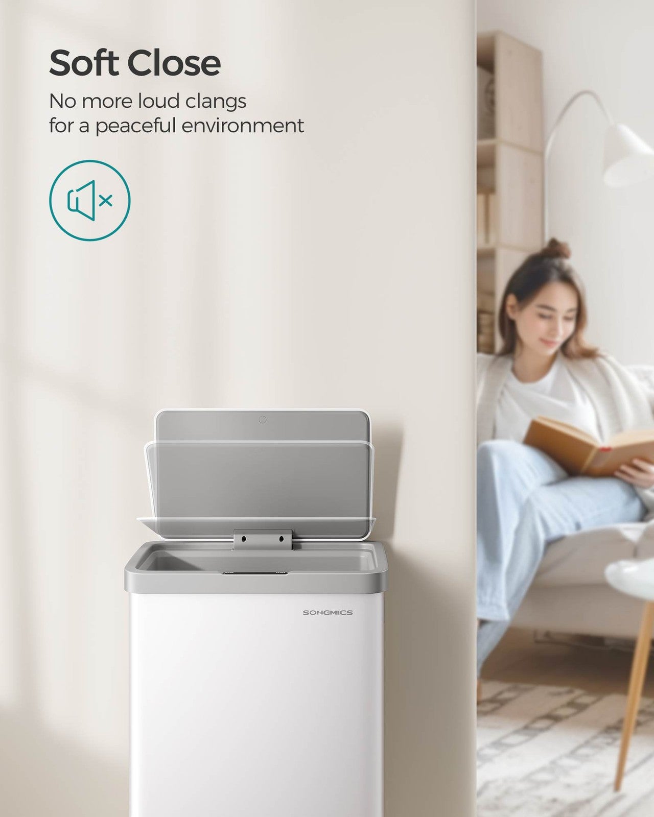 SONGMICS 18-Gallon (68L) Automatic Kitchen Garbage Can with Stay-Open Lid – Cloud White