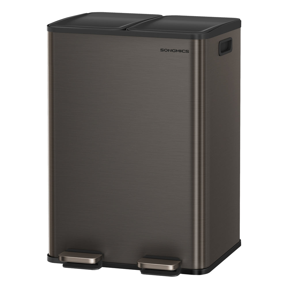 SONGMICS 2×8 Gal (2×30L) Dual Trash Can, Soft-Close, Pedal, Stainless Steel, Gray – Slate Gray