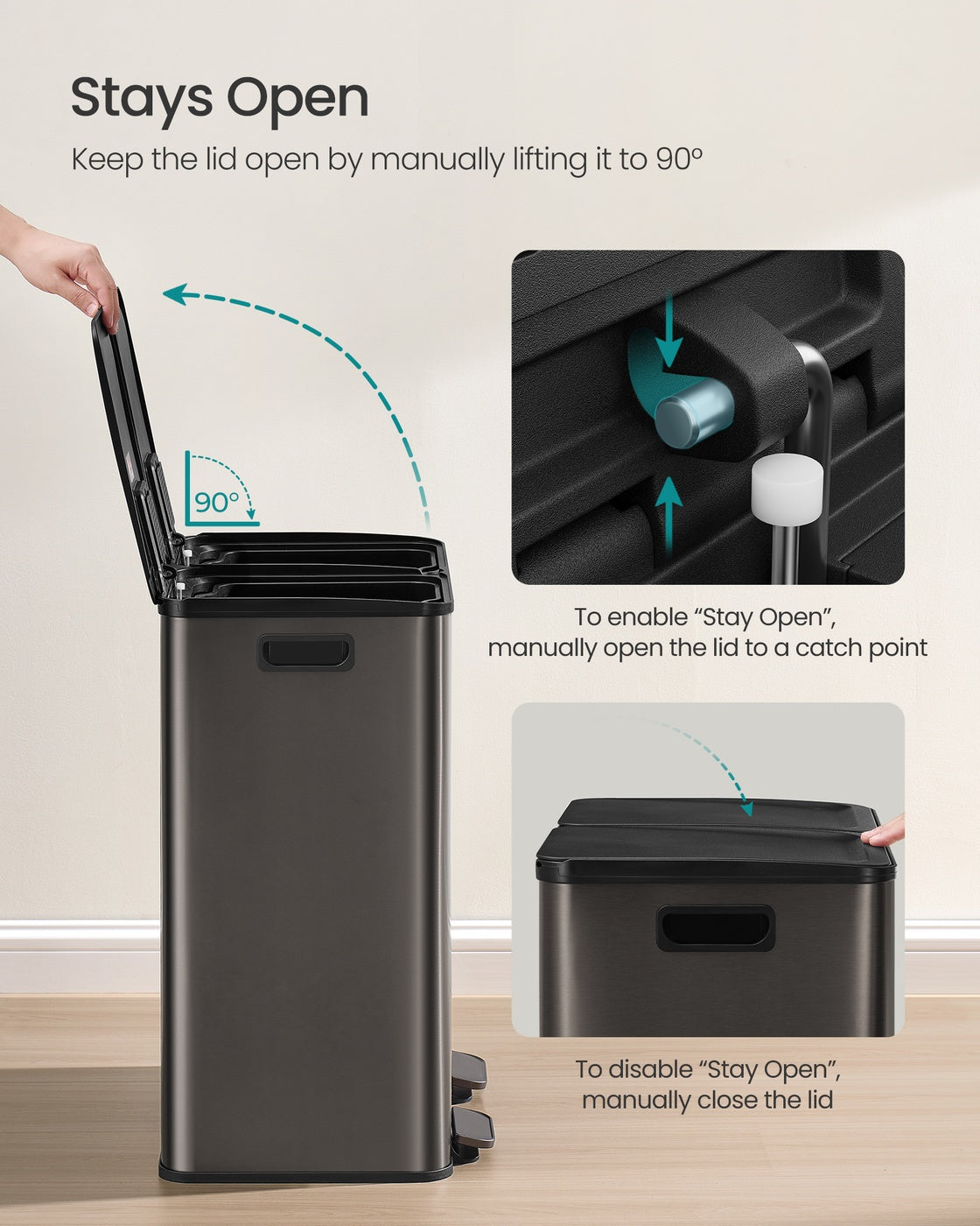 SONGMICS 2×8 Gal (2×30L) Dual Trash Can, Soft-Close, Pedal, Stainless Steel, Gray – Slate Gray