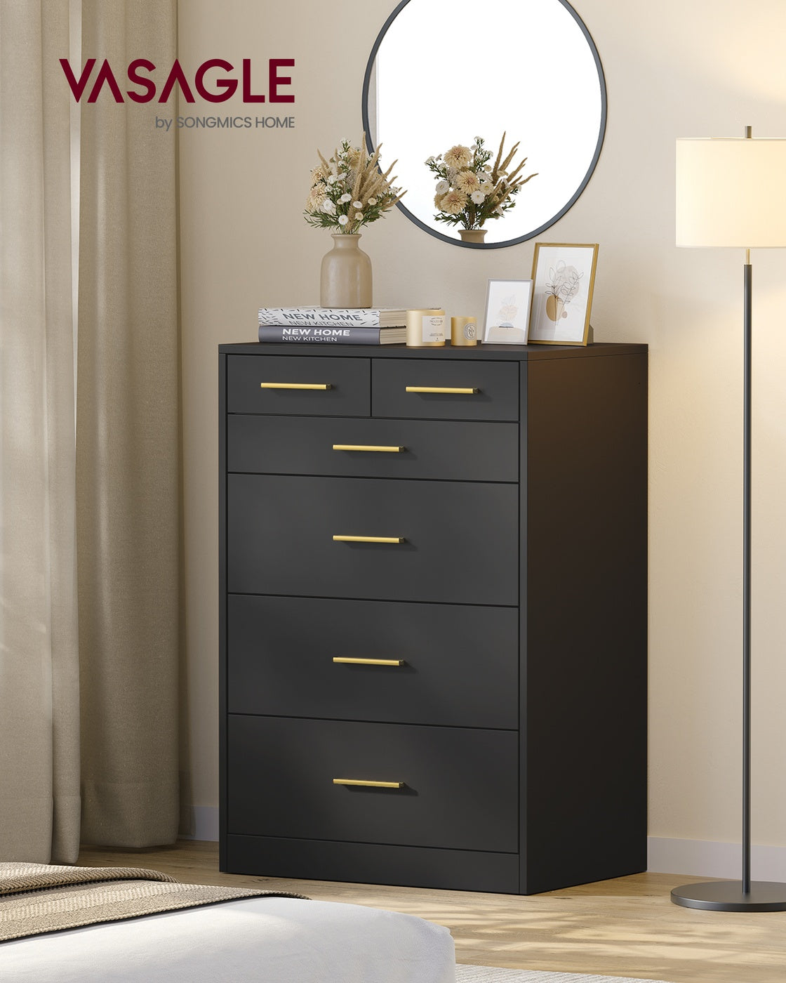 VASAGLE Custos Dresser, 6-Drawer Chest, 15.8 X 23.7 X 34.8 Inches, Ink Black