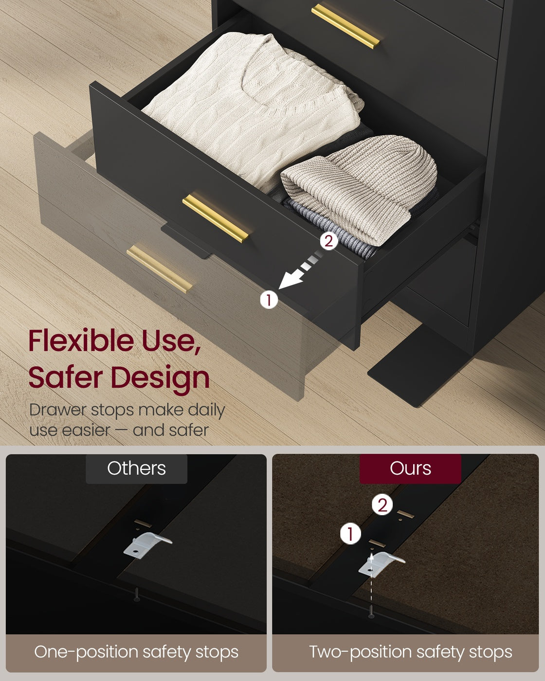 VASAGLE Custos Dresser, 6-Drawer Chest, 15.8 X 23.7 X 34.8 Inches, Ink Black