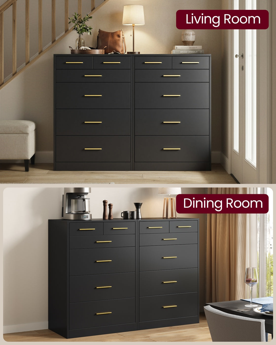 VASAGLE Custos Dresser, 6-Drawer Chest, 15.8 X 23.7 X 34.8 Inches, Ink Black
