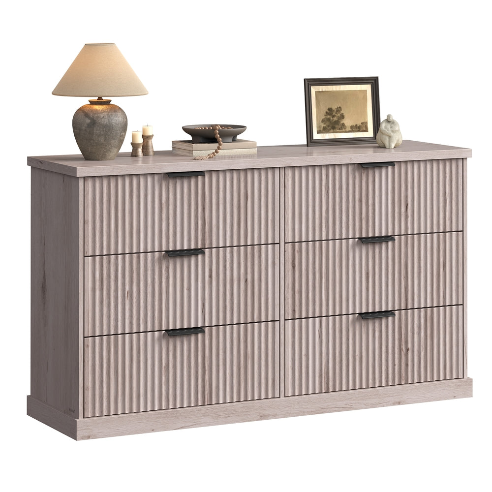 VASAGLE Maxe 6-Drawer Double Dresser – Washed Gray