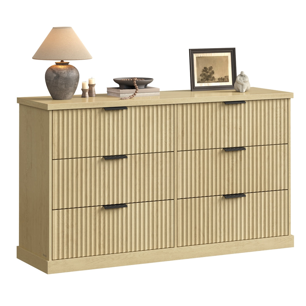 VASAGLE Maxe 6-Drawer Double Dresser – Oak Beige