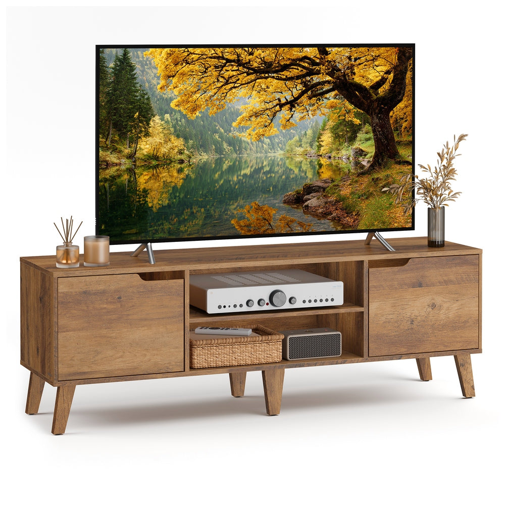 VASAGLE TV Stand for 65-Inch Tvs, Entertainment Center with Adjustable Shelf – Honey Brown