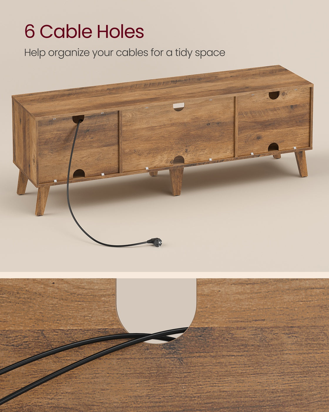 VASAGLE TV Stand for 65-Inch Tvs, Entertainment Center with Adjustable Shelf – Honey Brown