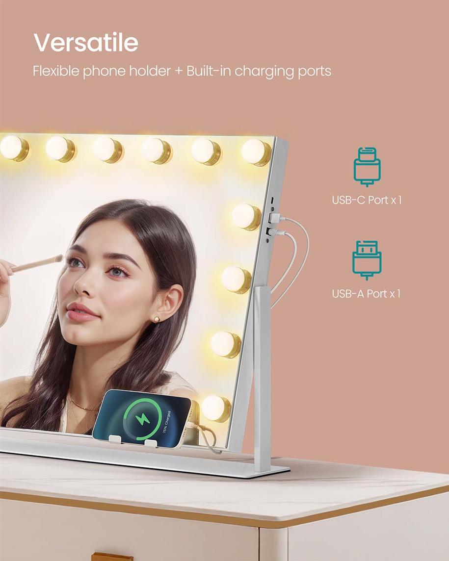 SONGMICS Vanity Makeup Mirror with Lights – Matte White | ULWM001W01V1