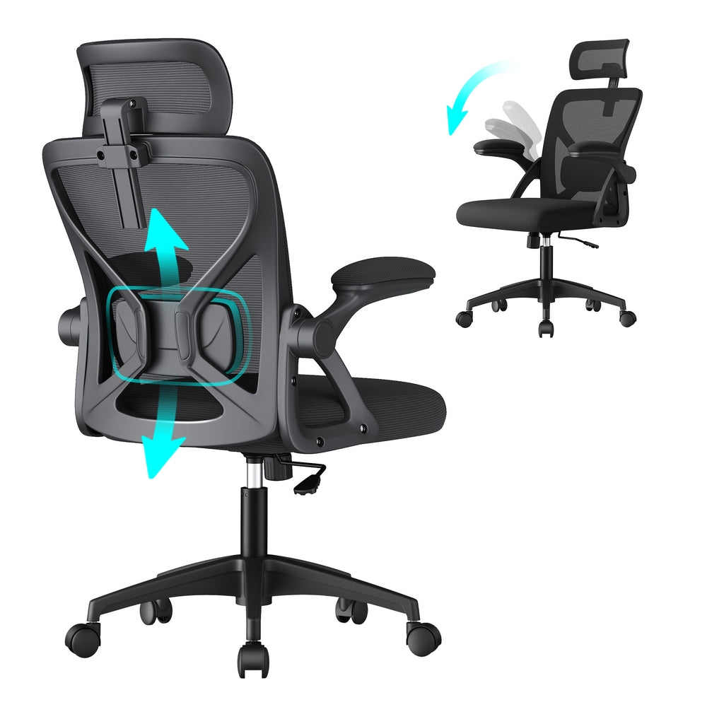 VASAGLE Ergonomic Mesh Office Chair with Adjustable Lumbar Support and Headrest, Ink Black
