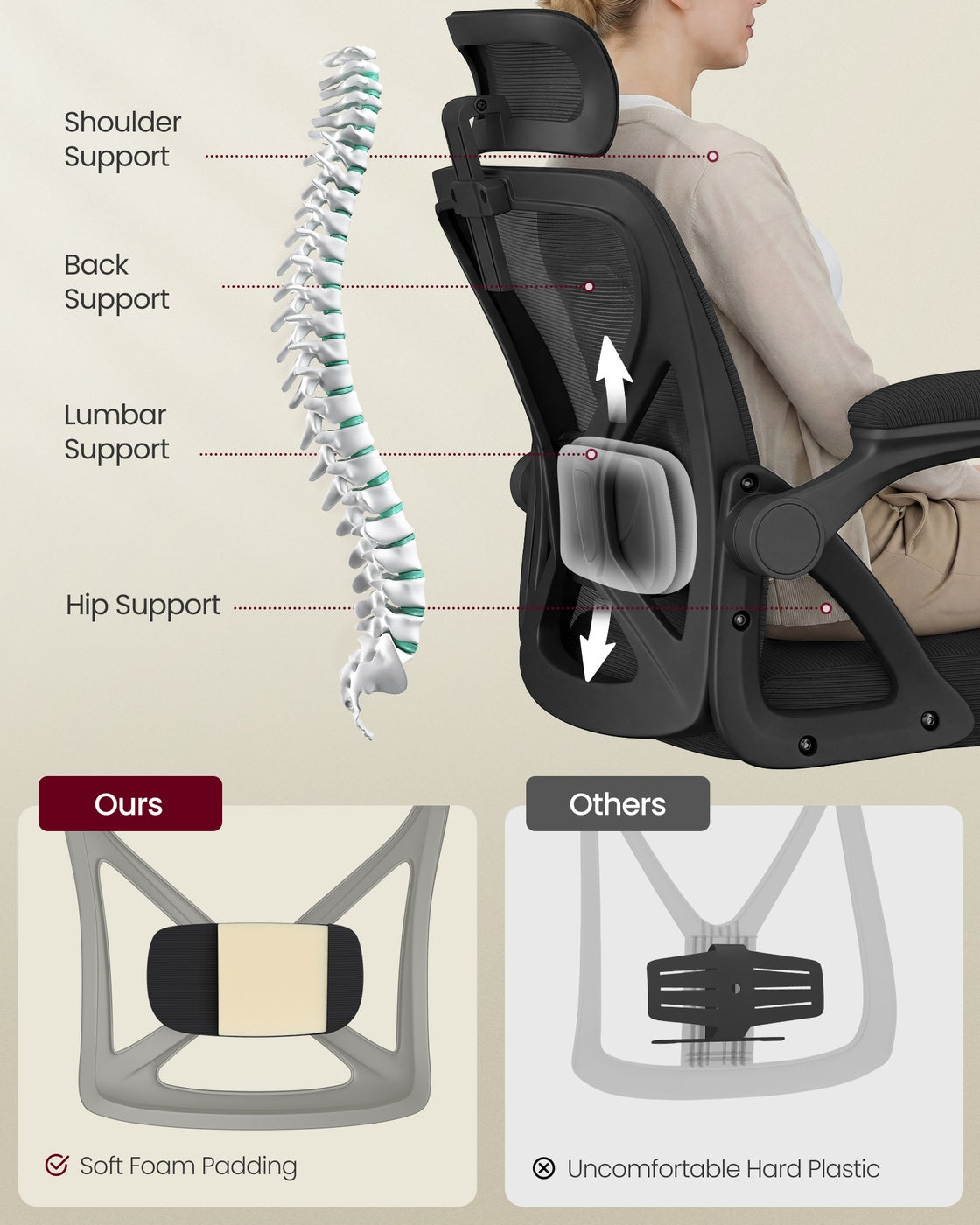 VASAGLE Ergonomic Mesh Office Chair with Adjustable Lumbar Support and Headrest, Ink Black