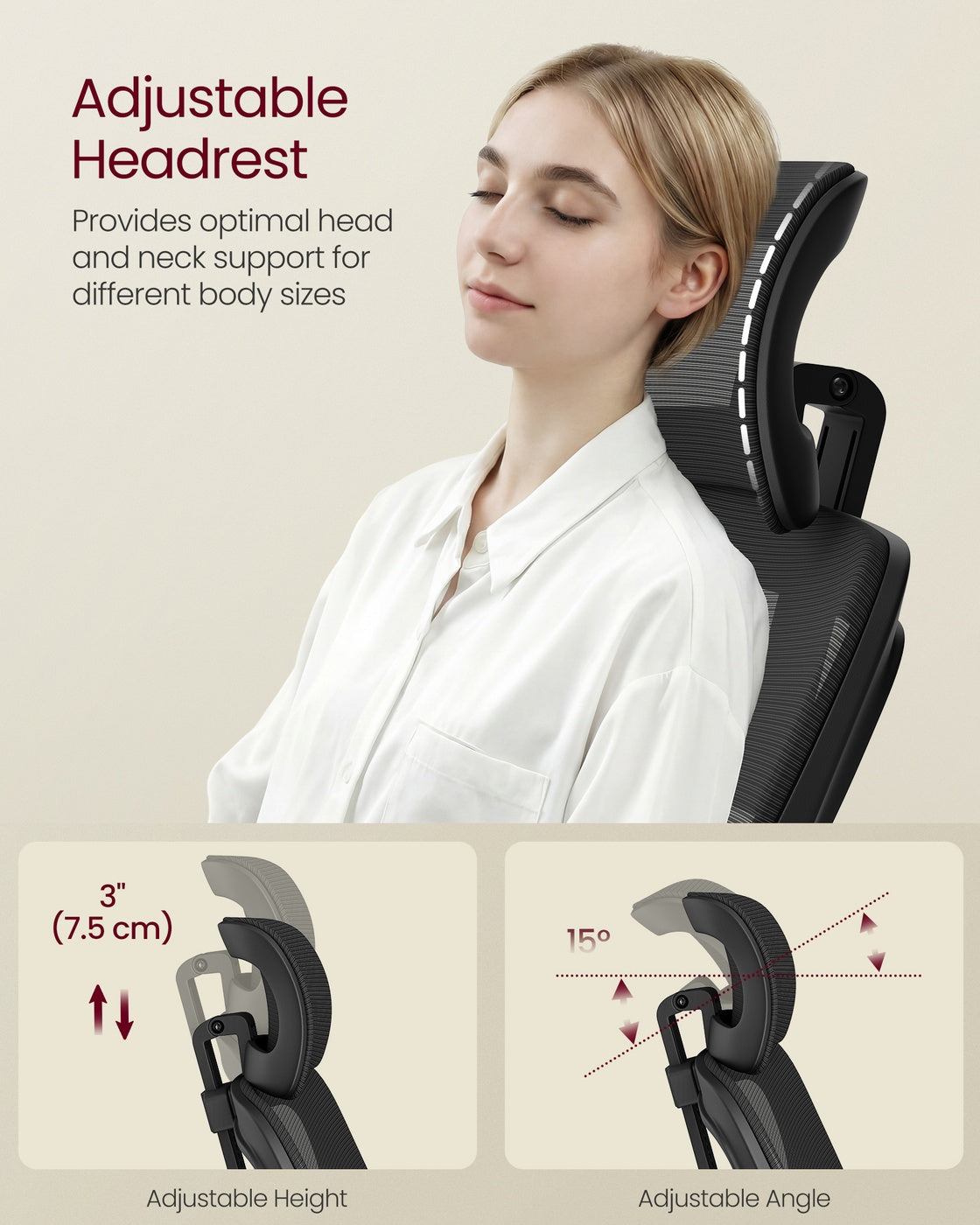 VASAGLE Ergonomic Mesh Office Chair with Adjustable Lumbar Support and Headrest, Ink Black