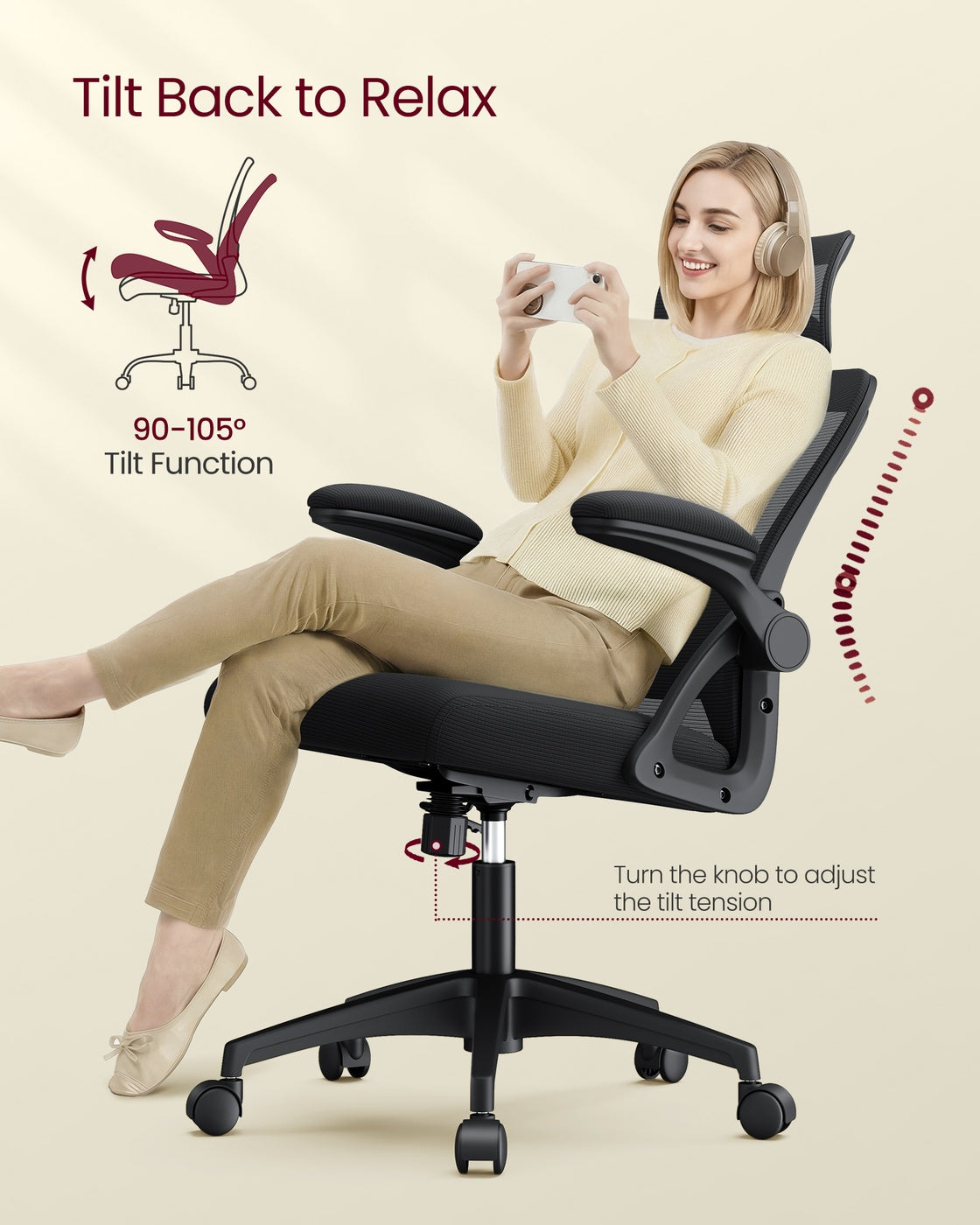 VASAGLE Ergonomic Mesh Office Chair with Adjustable Lumbar Support and Headrest, Ink Black