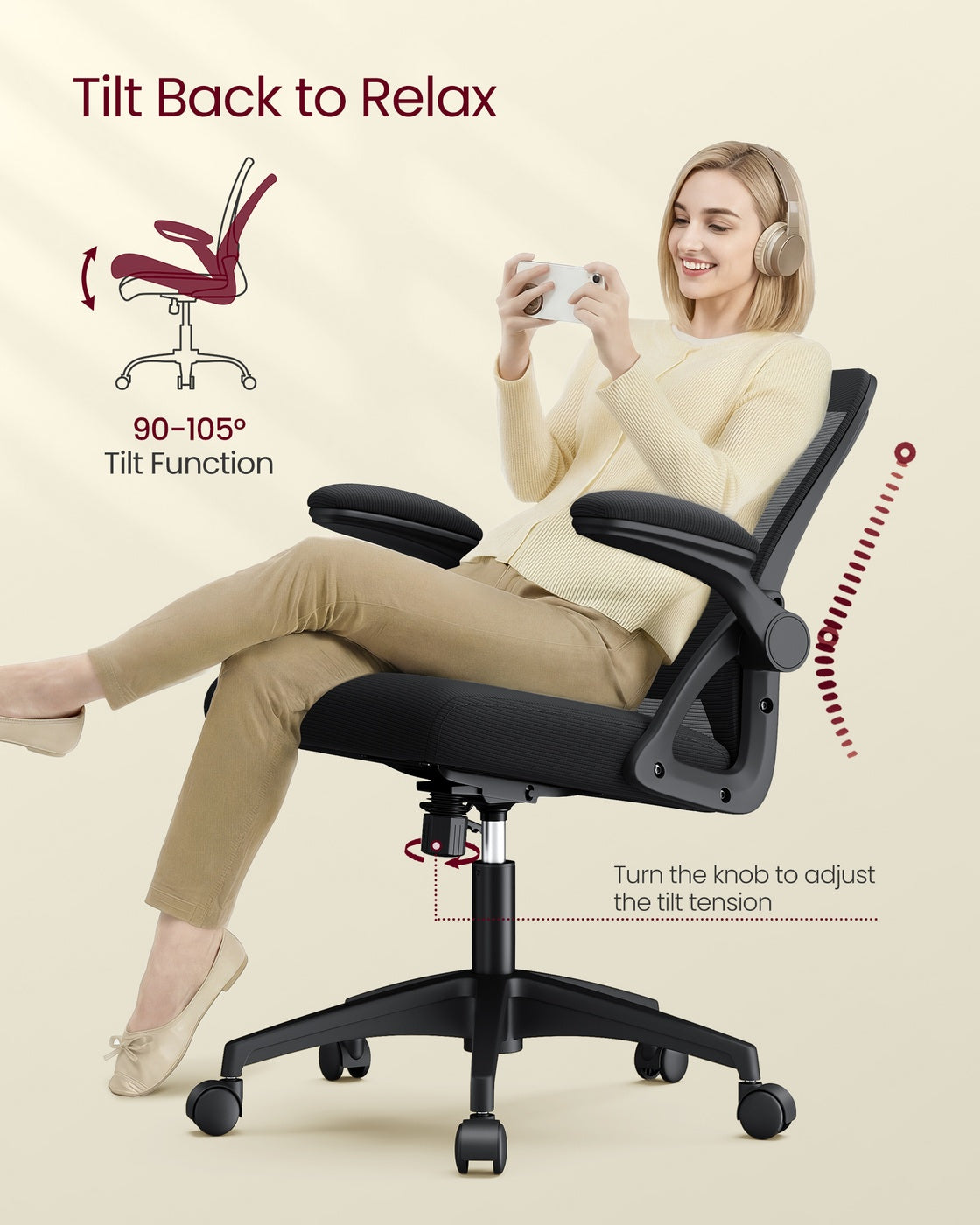 VASAGLE Office Chair, Ergonomic Mesh, Adjustable Lumbar, Ink Black