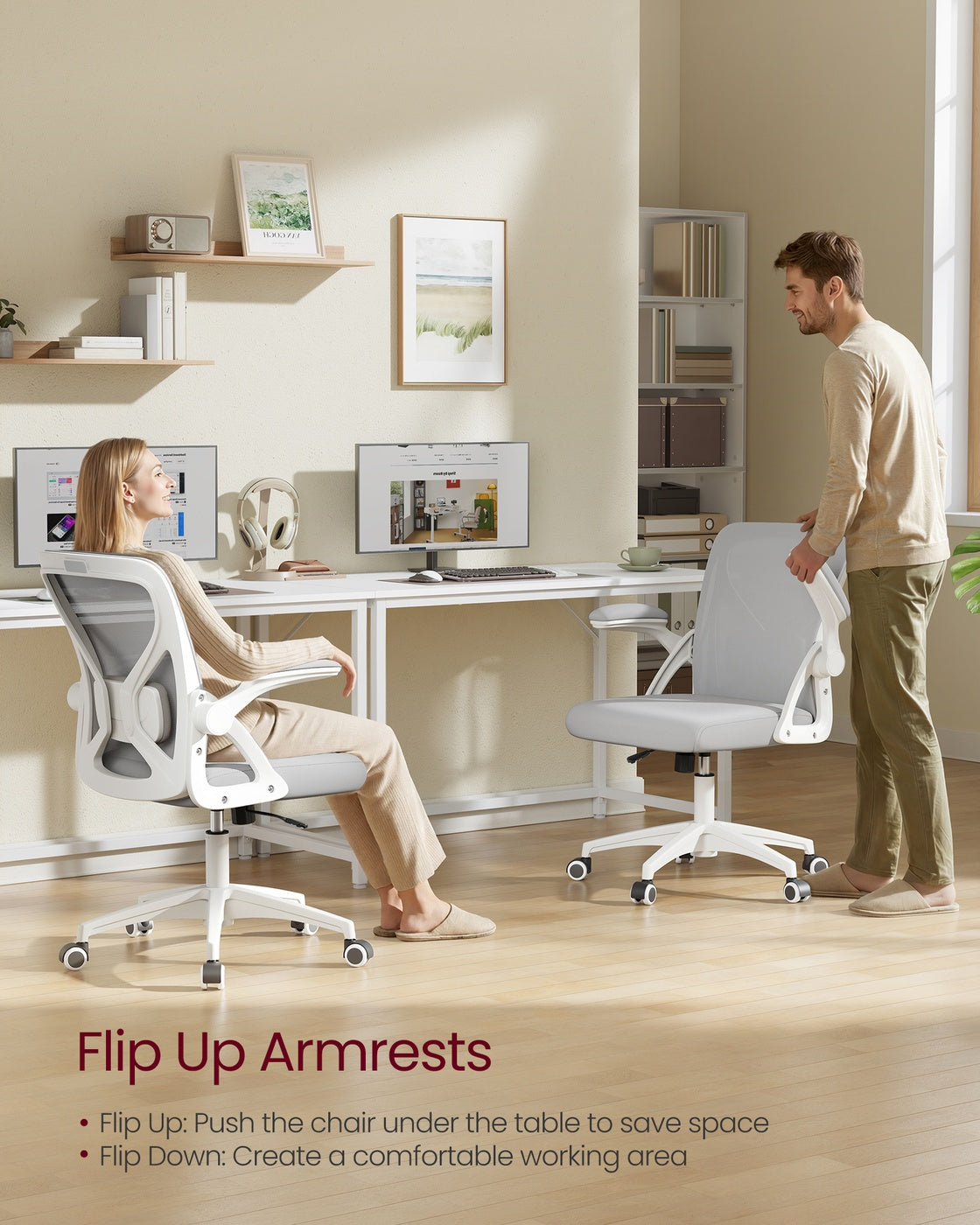 VASAGLE Office Chair, Ergonomic Mesh, Adjustable Lumbar, Dove Gray