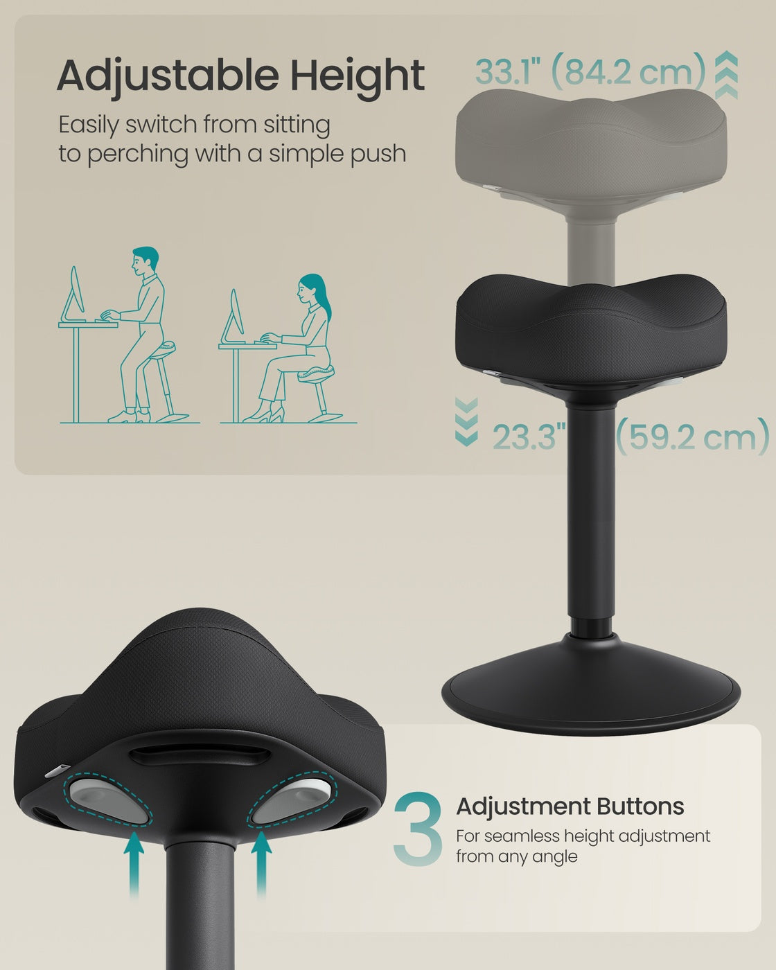 SONGMICS Adjustable Standing Desk Chair – Ink Black