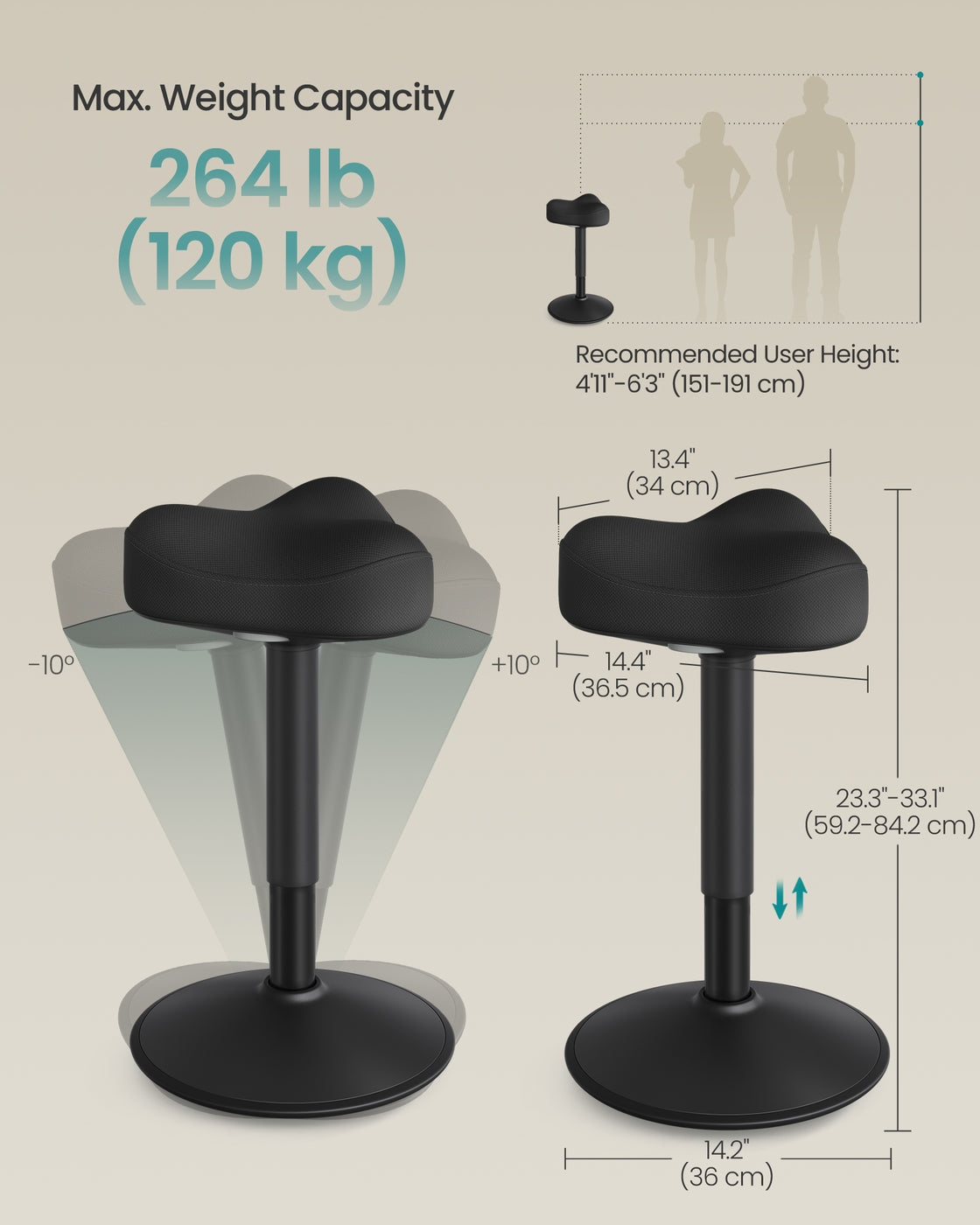 SONGMICS Adjustable Standing Desk Chair – Ink Black