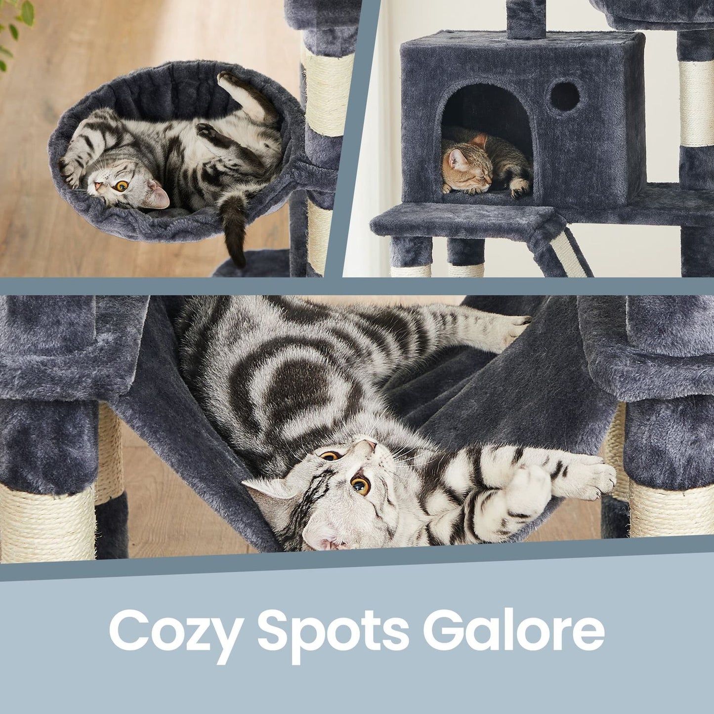 Feandrea Large Cat Tree with Scratching Posts Hammock and Perches for Indoor Cats – Smoky Gray