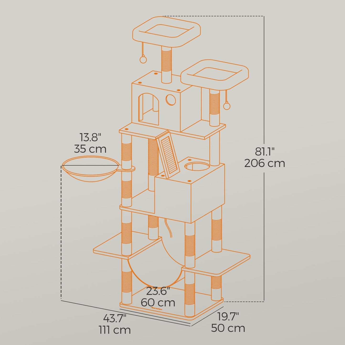 Feandrea Large Cat Tree with Scratching Posts Hammock and Perches for Indoor Cats – Beige
