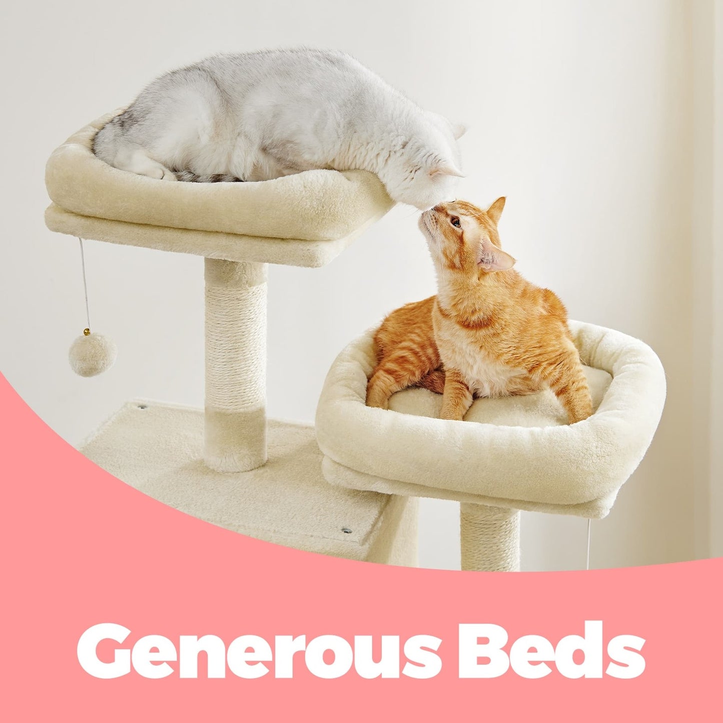Feandrea Large Cat Tree with Scratching Posts Hammock and Perches for Indoor Cats – Beige