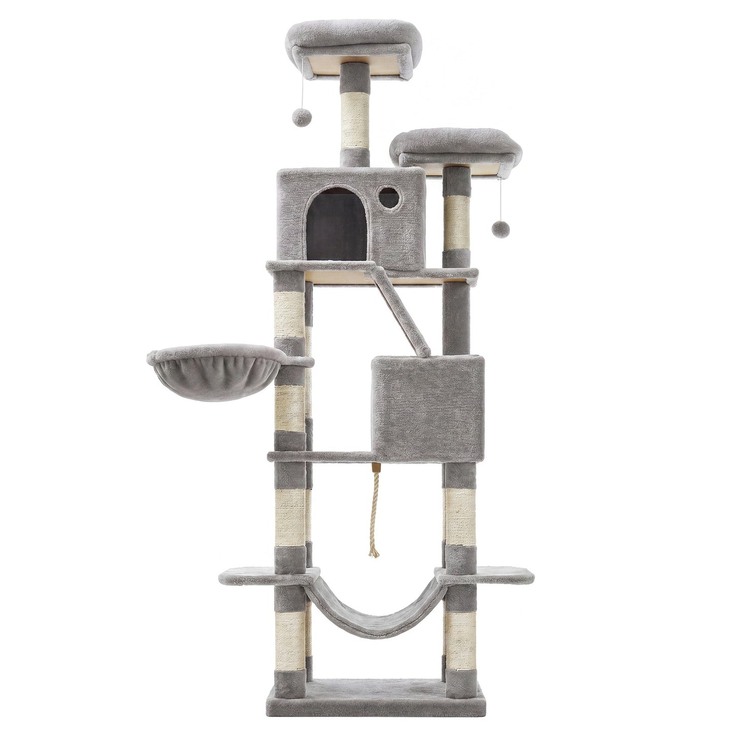 Feandrea Large Cat Tree with Scratching Posts Hammock and Perches for Indoor Cats – Gray