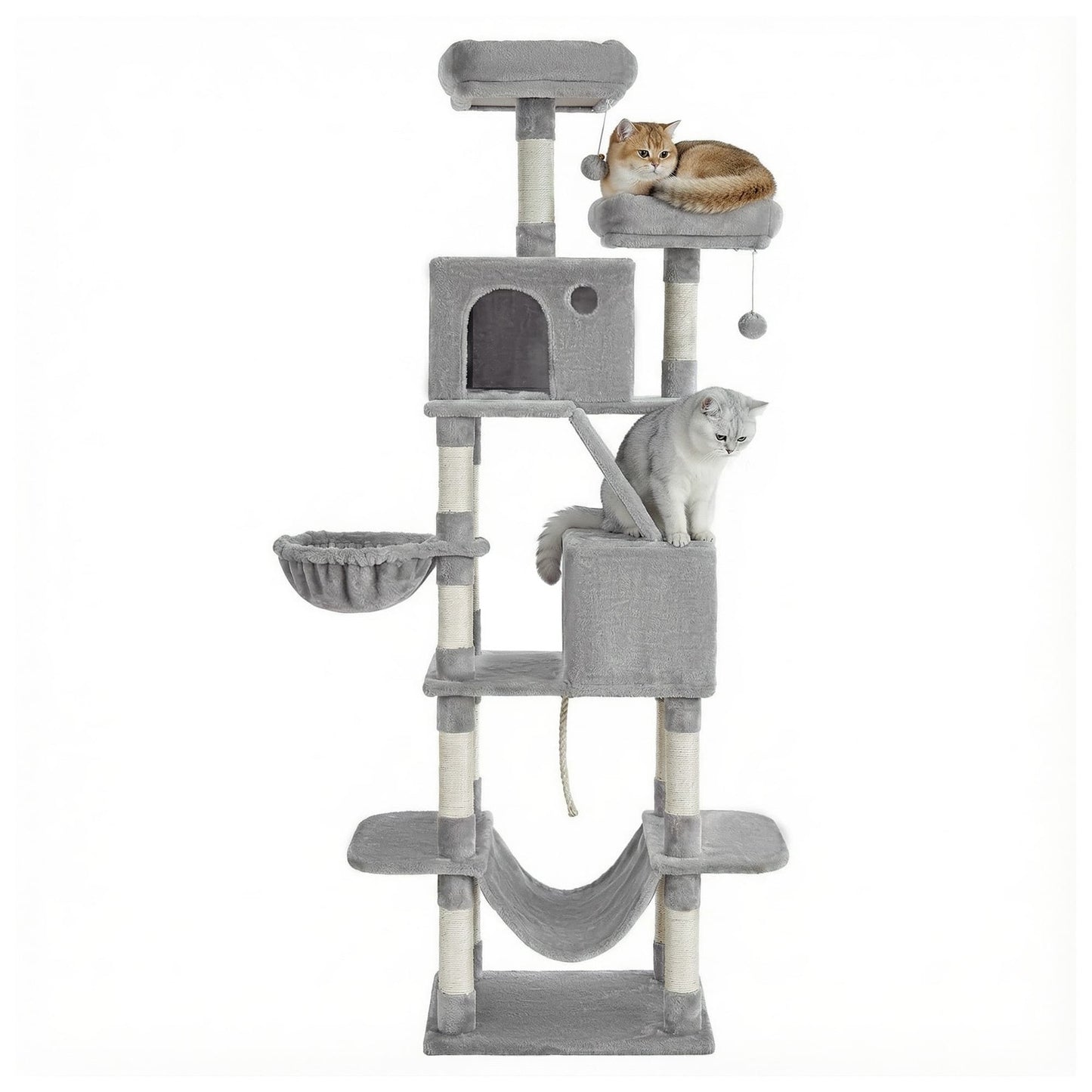 Feandrea Large Cat Tree with Scratching Posts Hammock and Perches for Indoor Cats – Gray