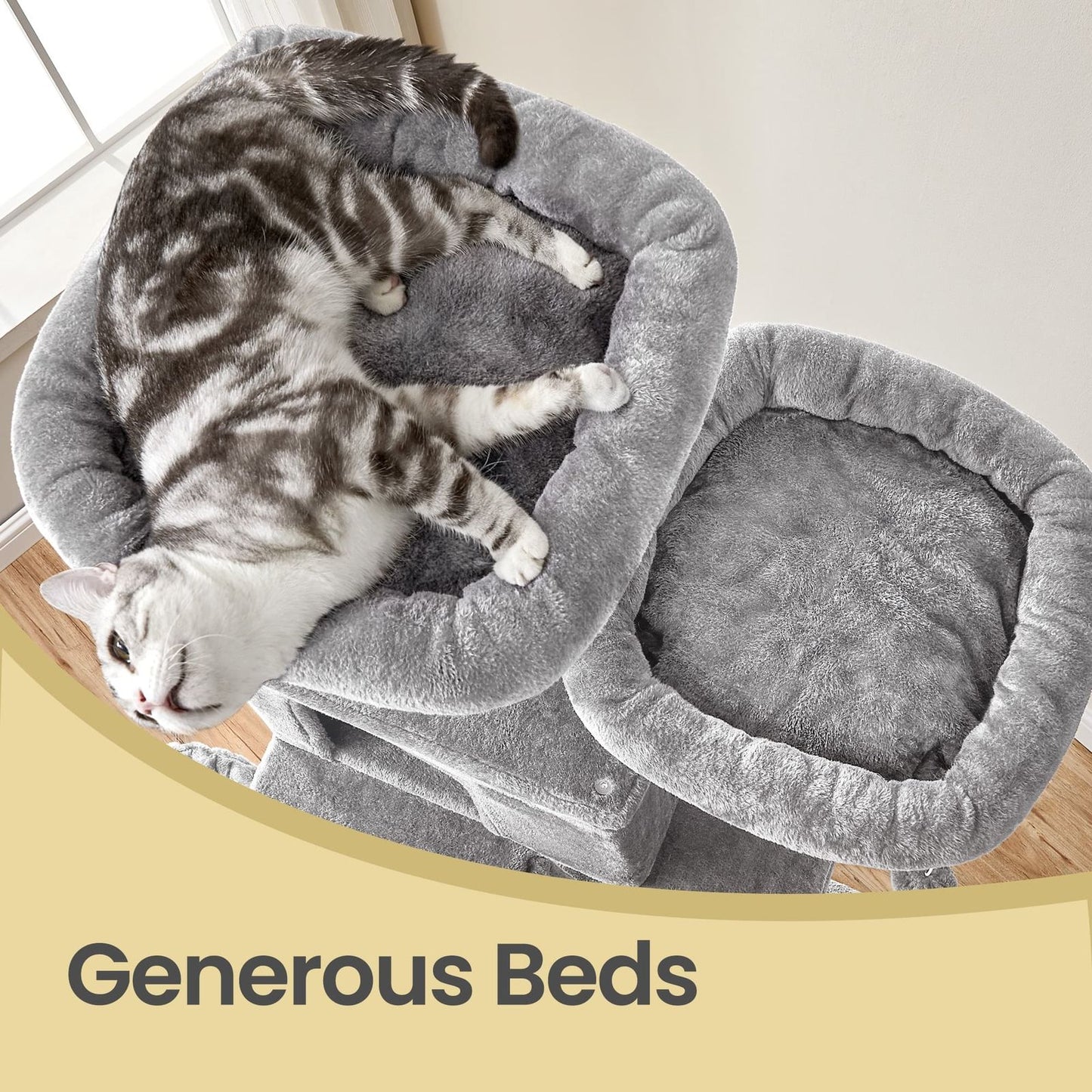 Feandrea Large Cat Tree with Scratching Posts Hammock and Perches for Indoor Cats – Gray