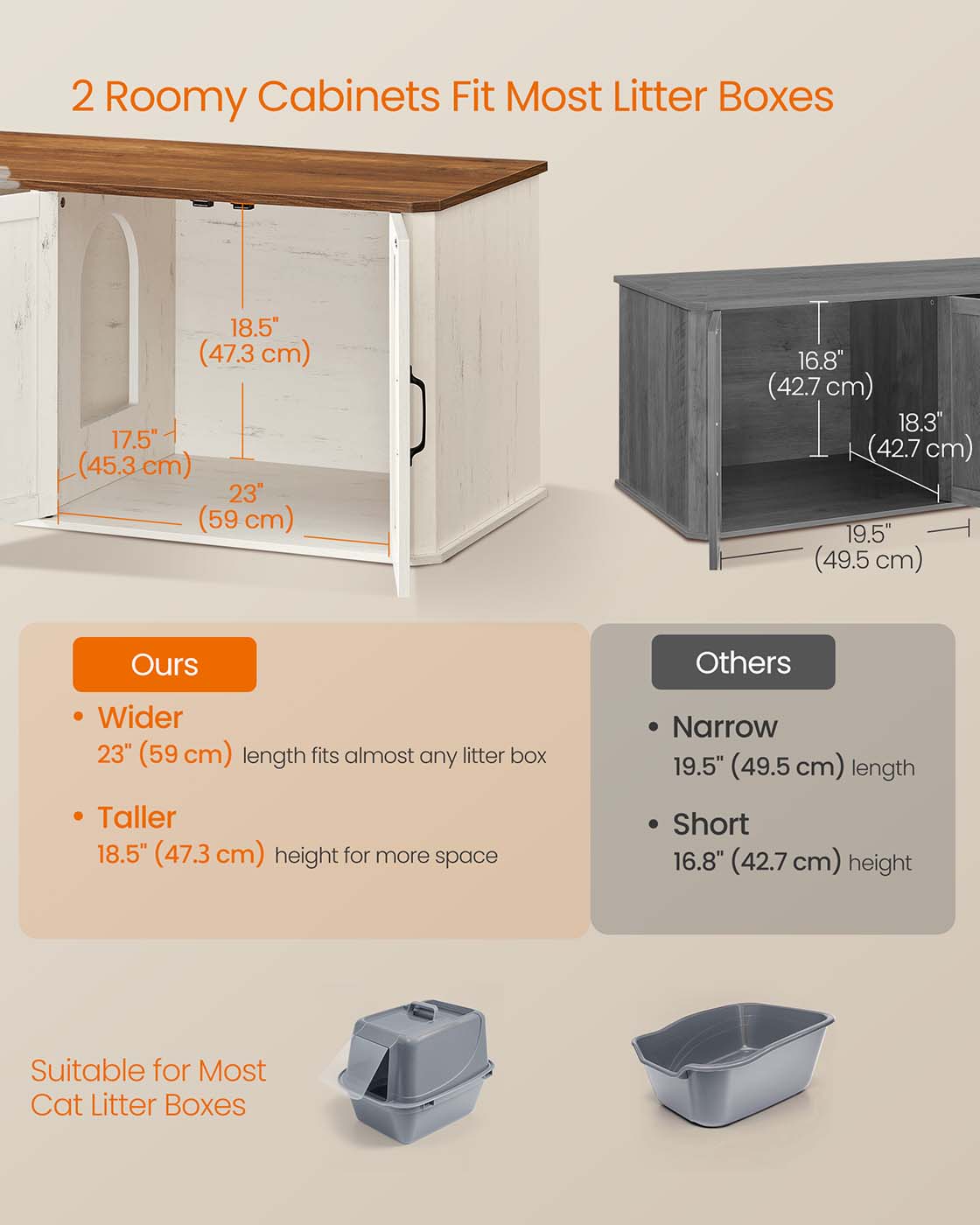 Feandrea Double Cat Litter Box Enclosure, Modern Litter Box Furniture Hidden for 2 Cats