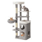 Feandrea Tall Cat Tree Tower, Multiple-Level Cat Condo with 2 Caves – Dove Gray
