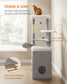 Feandrea Tall Cat Tree Tower, Multiple-Level Cat Condo with 2 Caves – Dove Gray