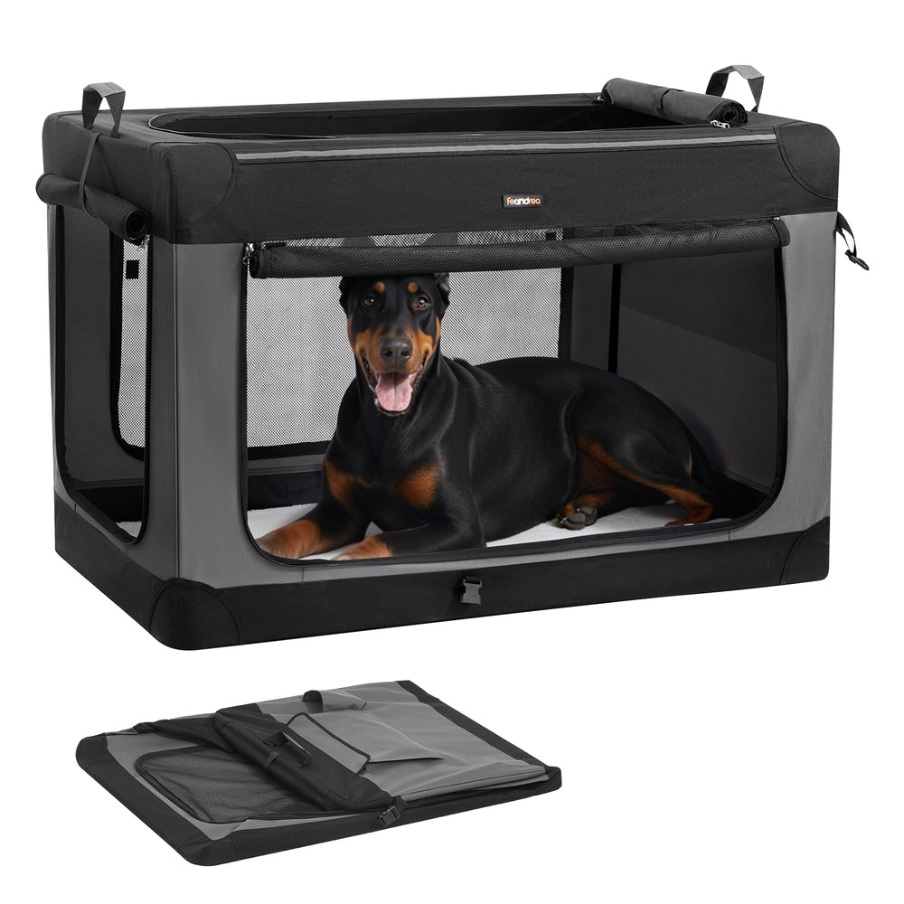 Feandrea Collapsible Dog Crate 44-Inch Portable Dog Travel Crate Ink Black