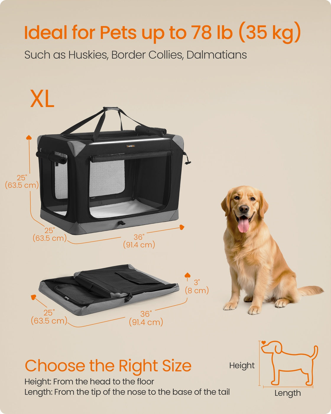 Feandrea Collapsible Fabric Dog Crate with Mesh Doors for Travel – Ink Black, Dove Gray – 36"L x 25"W x 25"H