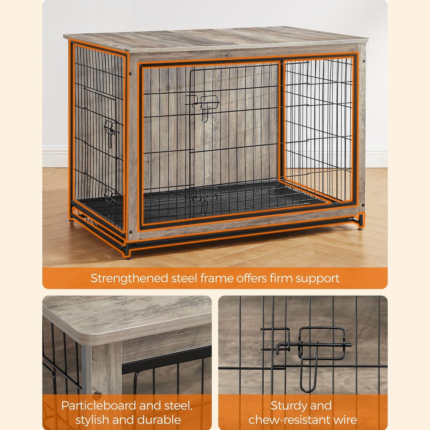 Heavy-Duty Dog Crate Furniture Greige FredCo
