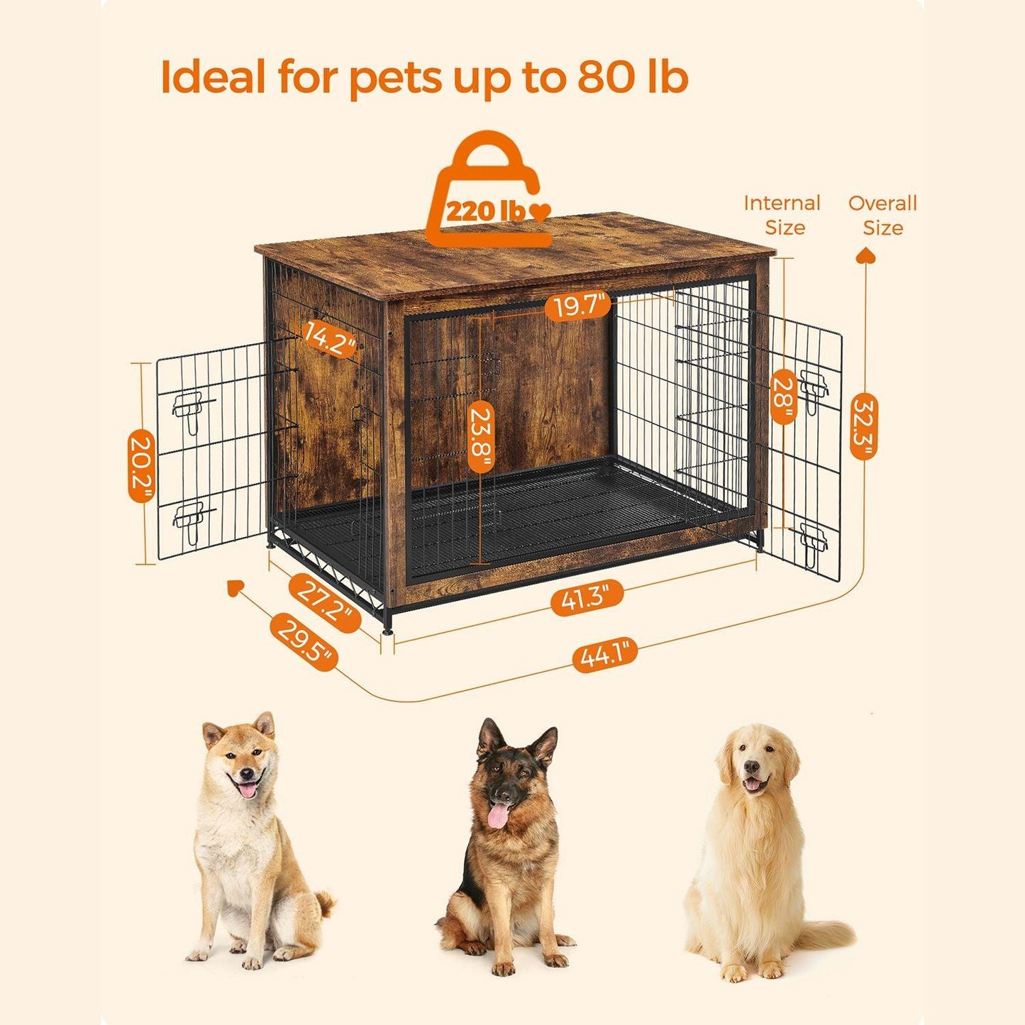 Heavy-Duty Dog Crate Furniture Rustic Brown FredCo