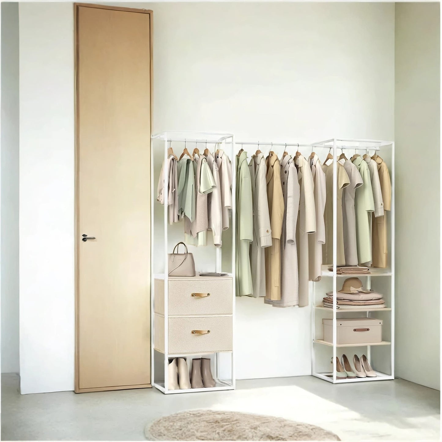 SONGMICS Freestanding Heavy Duty Clothes Rack with Extendable Hanging Rod – Natural Beige
