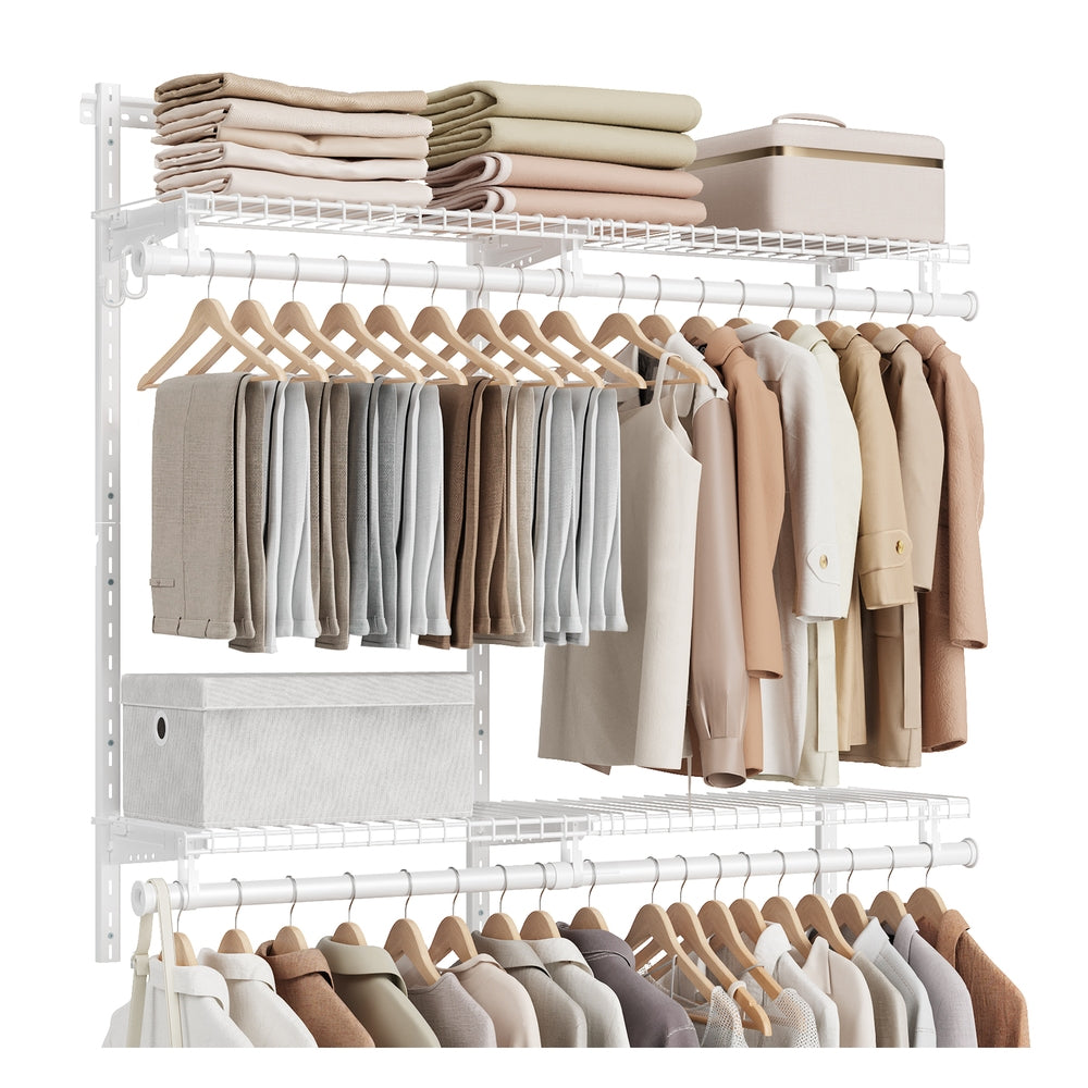 SONGMICS HOME Closet Insert Organizer, 4-6 Ft, with 4 Hanging Rods, 4 Shelves, Cloud White