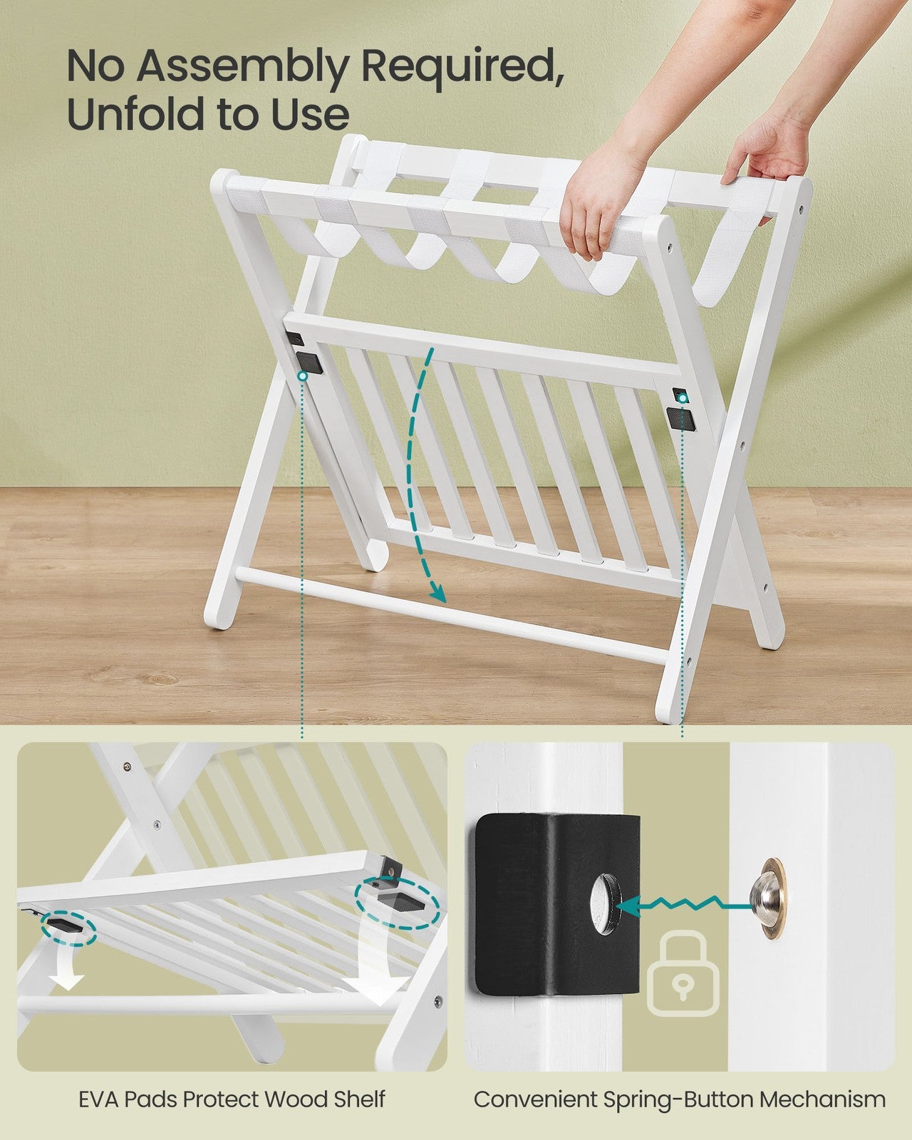 SONGMICS Solid Wood Luggage Racks, Set of 2, No Assembly Required, Foldable Suitcase Stand – Cloud White